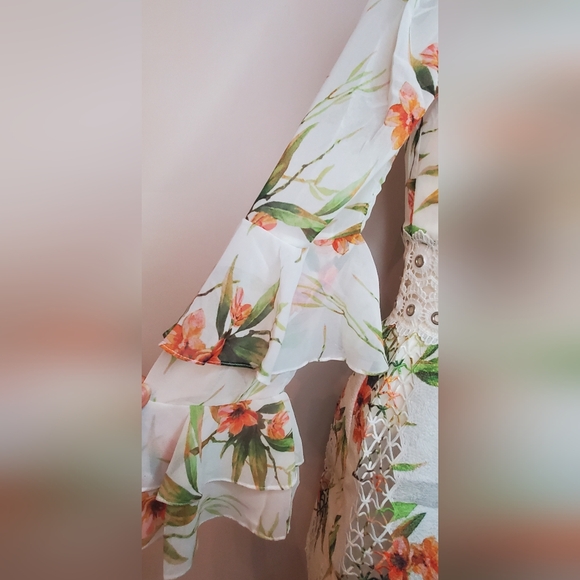 PatBO Size 6 "Wild Flower" Printed White Lace Mini Dress - Picture 6 of 14